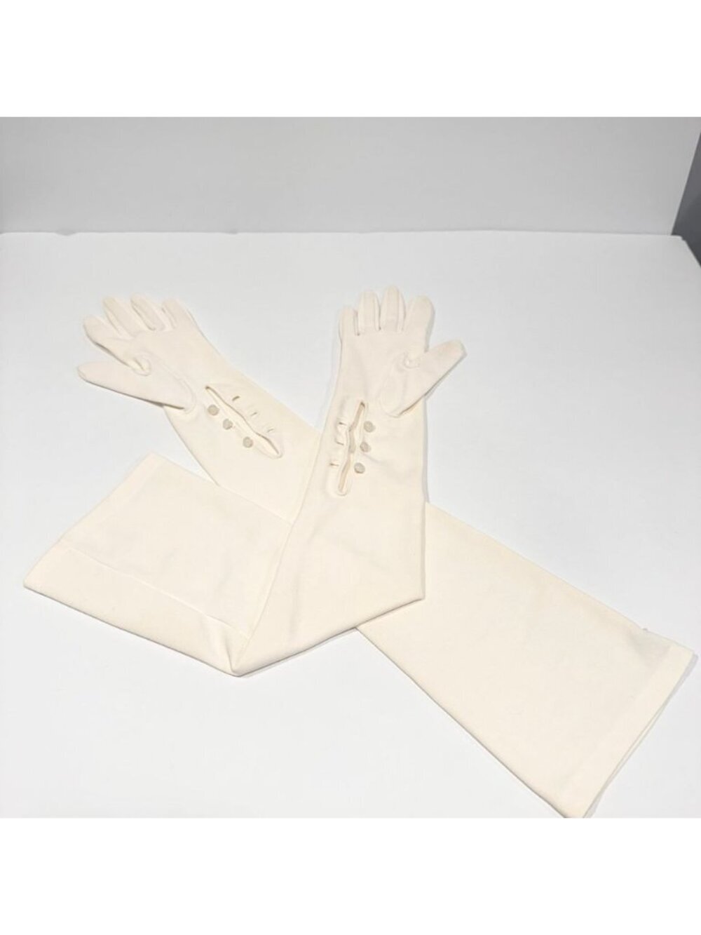 Vintage Off White Cream Button Up Formal Opera Gloves